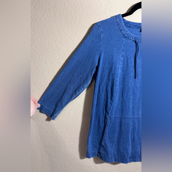 Women’s J Jill Pure Jill Indigo Top Size XS Blue 3/4 Sleeve Knit Pullover Pocket - Picture 4 of 7